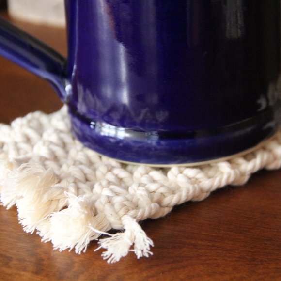 Mug Rug / Coaster  Macrame Knots Hand Crafted - Picture 5 of 12